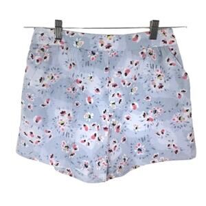 LC Lauren Conrad Floral Mid Rise Shirred Pull On Shorts Small Blue Gray Summer